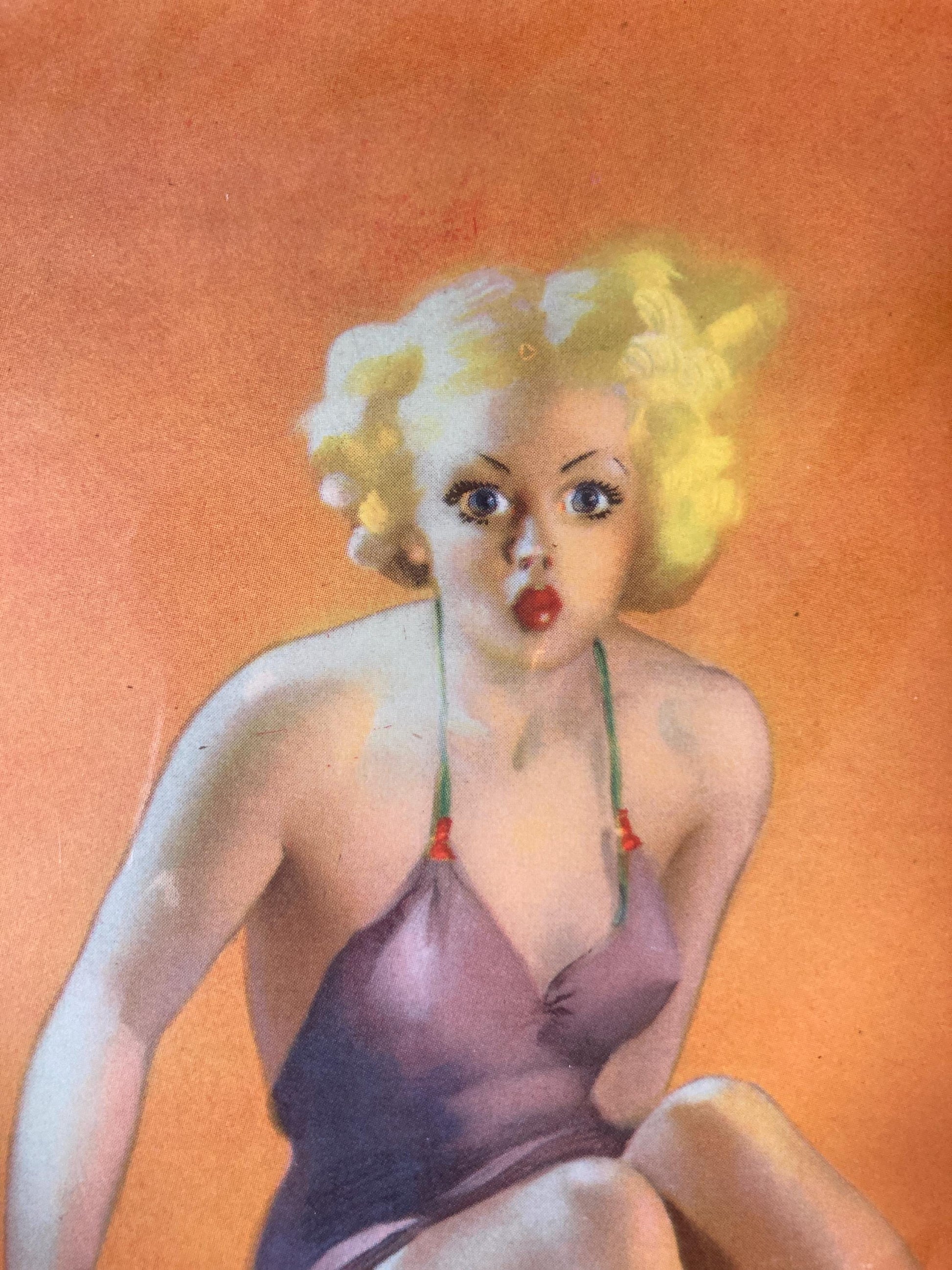 1940’s Pin up art by Gil Elvgren “Forced Landing,” Vintage Wall Art Glamour Print Retro Girl Mid Century